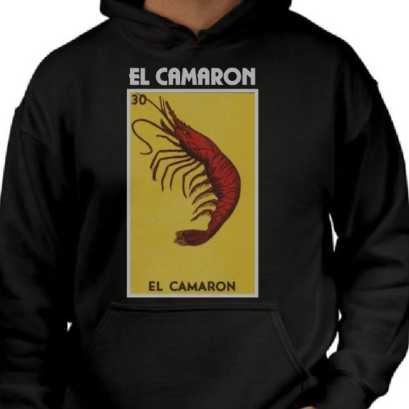 El Camaron Loteria Hooded Mexican Bingo Short Sleeve Celebration Lottery Shrimp - Picture 1 of 3